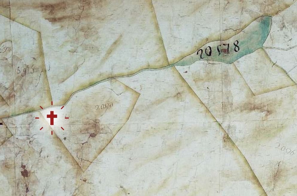 Carte cadastrale ancienne du secteur du Petit-Loup avec emplacement de la croix du Bienheureux Paul